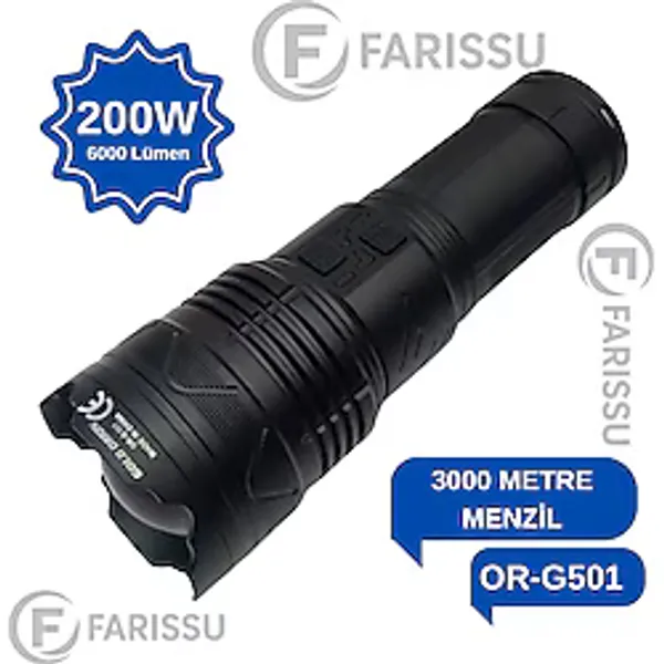 farissu OR-G501: Geceyi Gündüze Çeviren 3 KM Menzilli Dev Projektör Fener (Powerbank Özellikli Full Set)