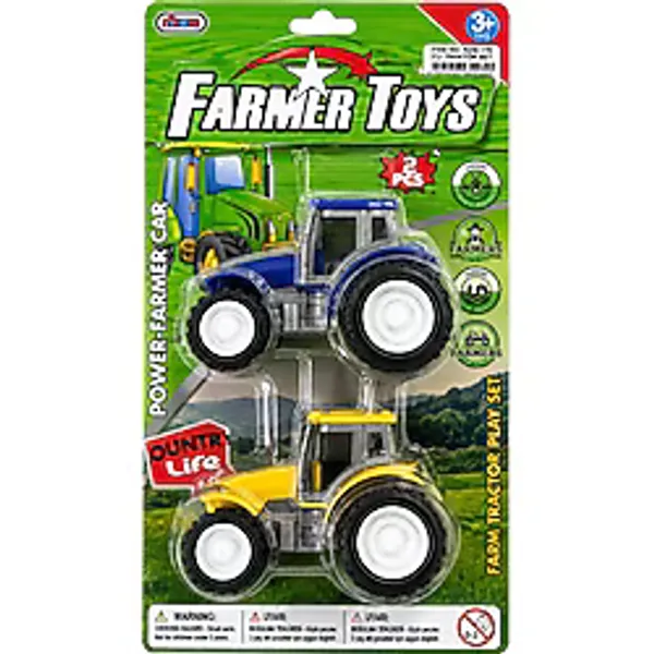 Farmer Toys 2'li Oyuncak Traktör Seti Mavi ve Sarı Renkli Dayanıklı Plastik Çocuklar İçin Eğlenceli Oyun Seti 3 Yaş+