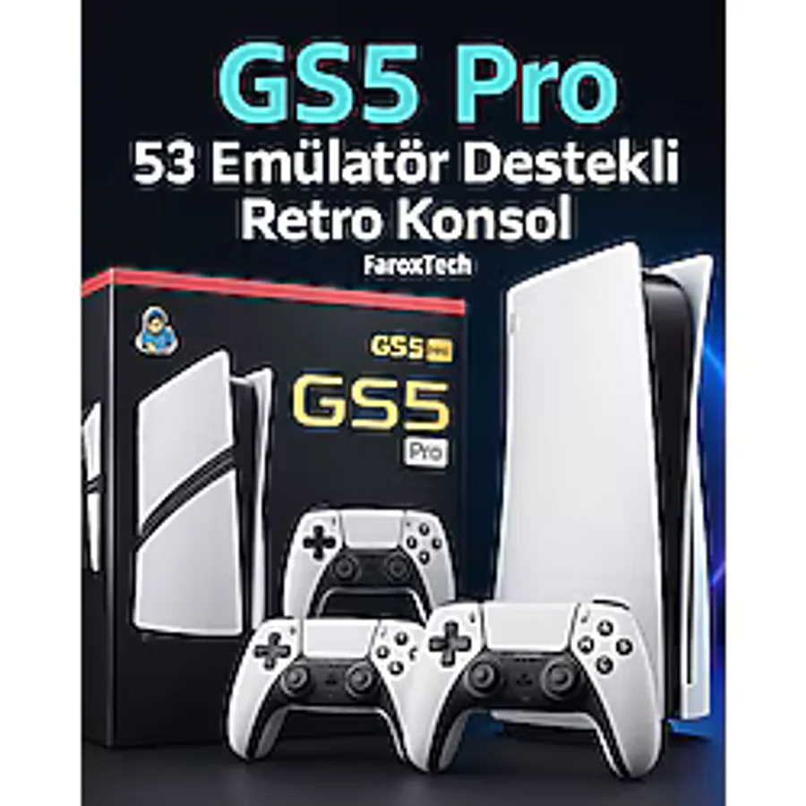 FaroxTech GS5 Pro Oyun Konsolu 53 Emülatör PS5 Görünümlü Çift Kol Tak Çalıştır