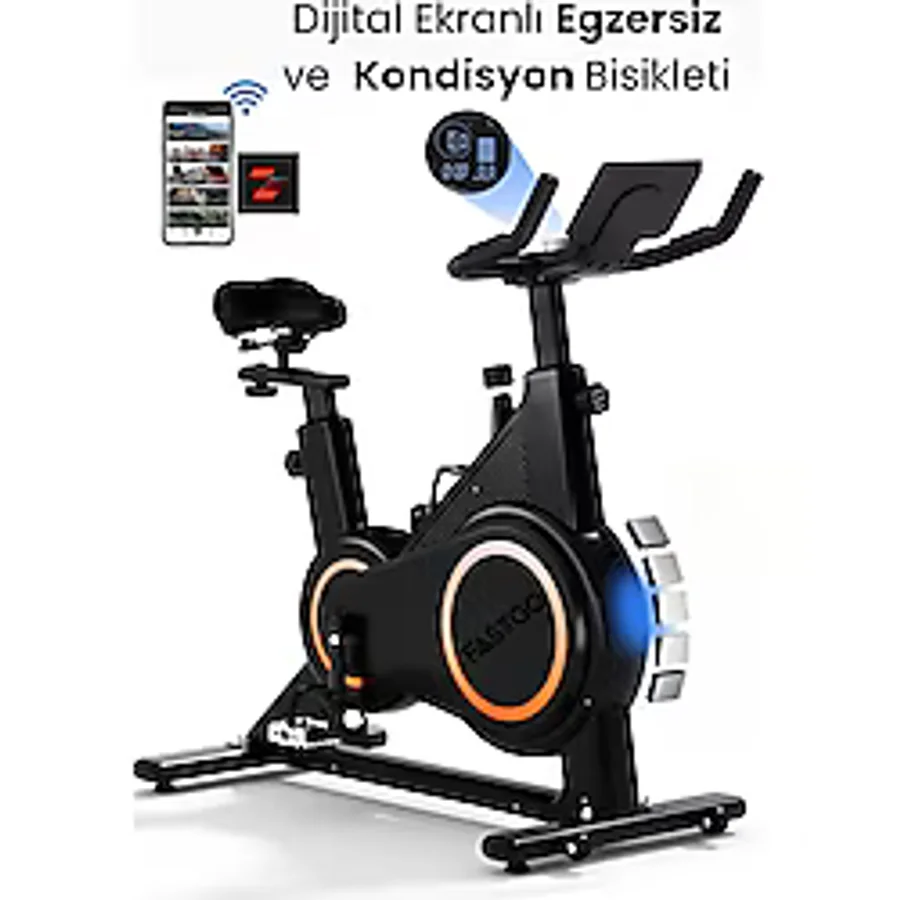 Fastgo Dijital Ekranlı Uygulama Destekli Manyetik Spin Bisiklet 6kg Volan Egzersiz Kondisyon Bisikleti