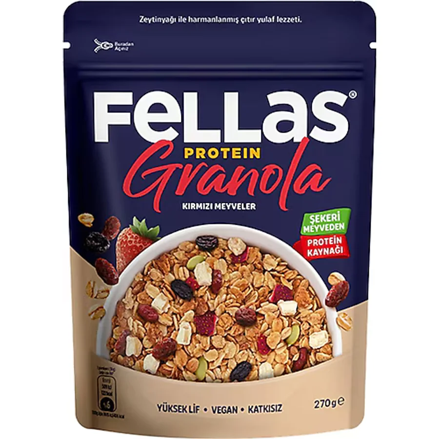 Fellas 270 gr Kırmızı Meyveler ve Protein Bar Parçacıklı Granola