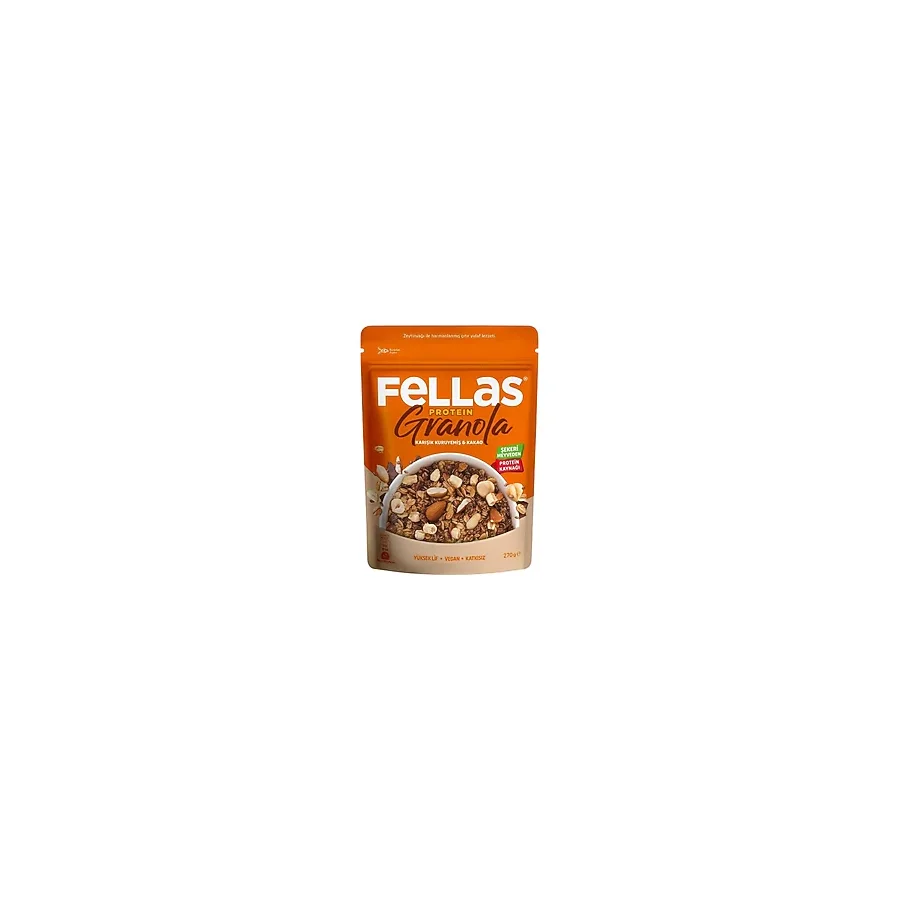 Fellas Protein Granola 270G Karışık Kuruyemiş & Kakao Vegan Beslenmeye Uygun Yüksek Lif - 270 gr