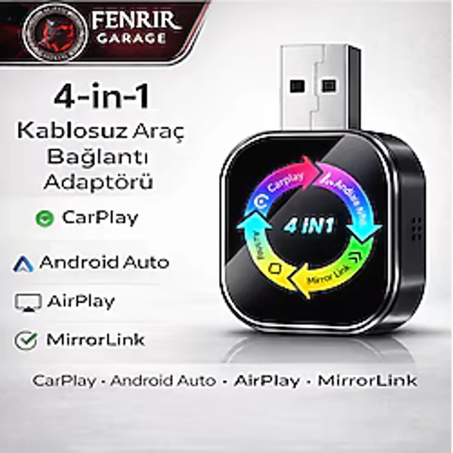 Fenrir Garage Kablosuz Araç Ekran Yanstıcı ve Carplay Adaptörü, Kablosuz Dönüştürücü 4in1 İOS&ANDROİD !!!