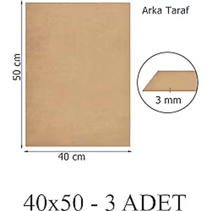 Feoly Art 3 mm 40x50 MDF Plaka (3 ADET) - Hobi, Maket, Ahşap El Sanatları İçin Uygun (3'lü Paket)
