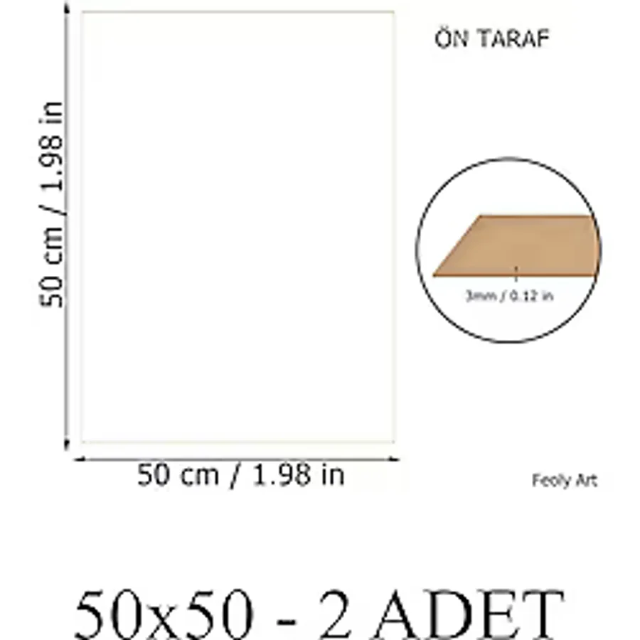 Feoly Art 3 mm 50x50 MDF Plaka (2 ADET) - Hobi, Maket, Ahşap El Sanatları İçin Uygun (2'li Paket)