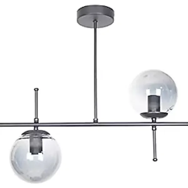Fer Avize Çello Modern Tasarım Metal Siyah Renk Füme Camlı Yemek Masası Üstü -salon 2 Li Avize