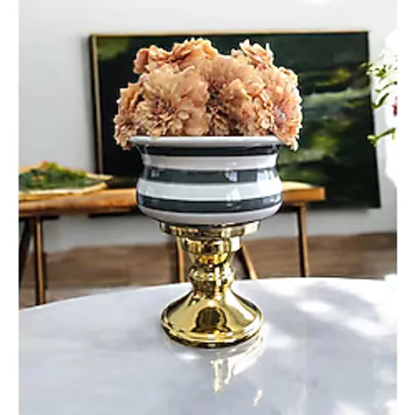 ferayhome Dekoratif Obje Gold Ayaklı Saksı Gri Klasik Zebra Gold - Feray Home