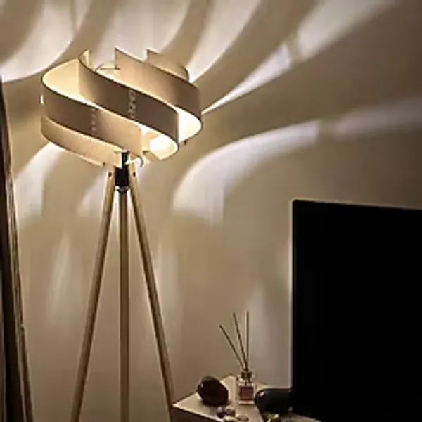 Ferisa Home Bohem Modern Sarmal Lambader Ahşap Görünümlü Dekoratif Ayaklı Lamba Salon Tv Ünitesi Yanı Lambader Kahverengi
