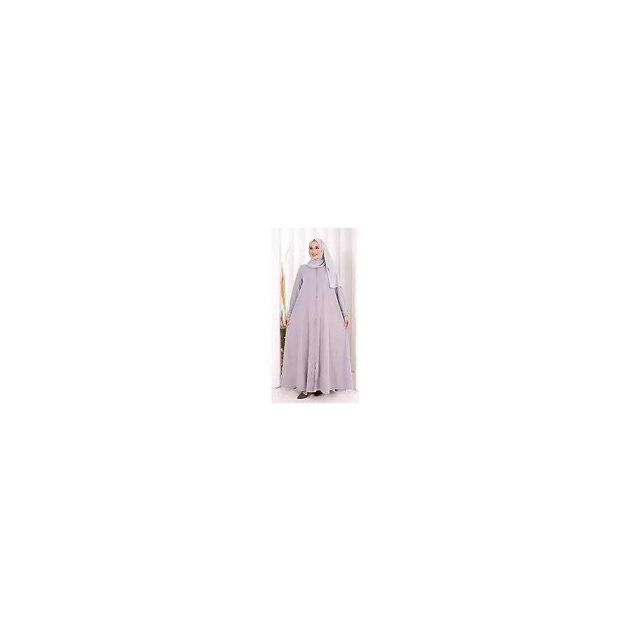 Fermuarlı Kol Manşetleri Büzgülü Mevlana Ferace 6007 Gri