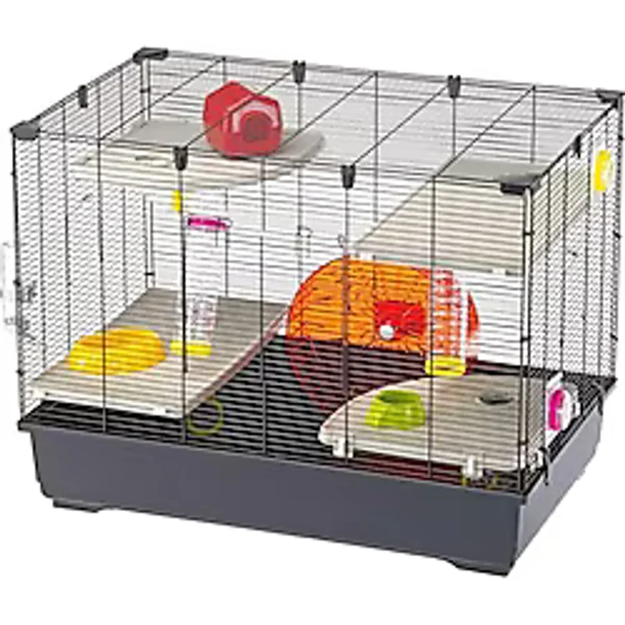 Ferplast Hamster kafesi Village 80, 5 katlı küçük hayvan kafesi, hamster çarkı, şişe ve ev, hamster oyuncağı, tünel ve aksesuar, 82 x 51 x Y 62 cm, boyalı metal ve plastik