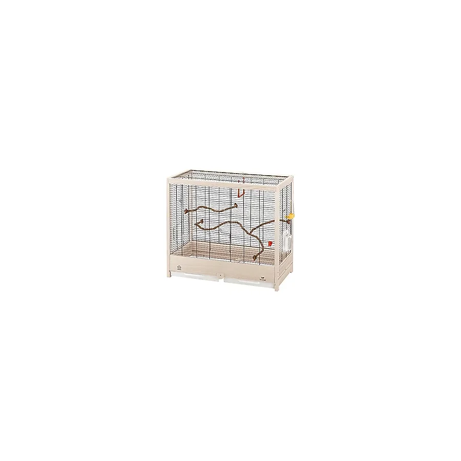Ferplast Kuş kafesi, muhabbet kuşu kafesi, egzotik kafes, kuş oyuncağı, kuş yemi kabı, kuş oturma çubukları, FSC ahşap, 69 x 34,5 x Y 58 c.