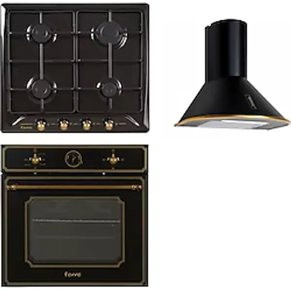 Ferre Rustik Black Set (Rst 600 Davlumbaz + R640 Ce Ocak + 4004 Fırın )