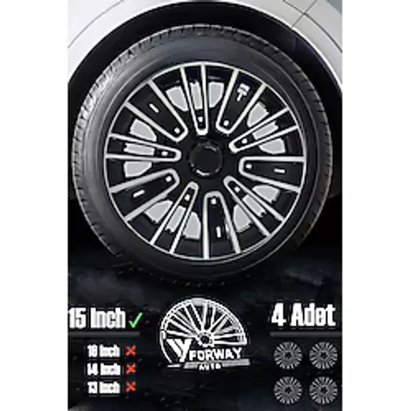 Fiat Bütün Modelleri İçin Uyumlu 15" İnç Gri-siyah 4 Adet Jant Kapağı Egea Linea Albea Punto Vb.