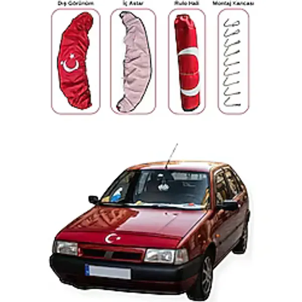 Fiat Tipo Uyumlu Ön Kaput Koruma Maskesi Kırmızı Deri - Türk Bayraklı Tasarım - Kolay Montaj