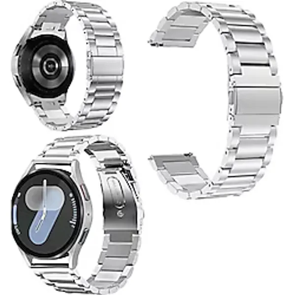 Fibaks Galaxy Watch 8/7/6/5/4/FE/Active/Gear 40/42/44/47mm 20mm Kordon Paslanmaz Çelik Klipsli Bakla Gümüş