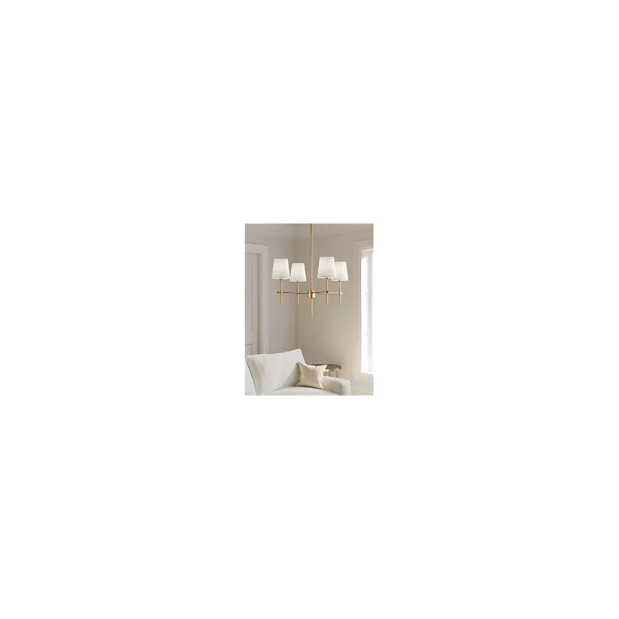 Fico Home Modern Tasarım Eskitme Gold Avize 4 Kollu Krem Abajur Salon Oturma Odası Avizesi