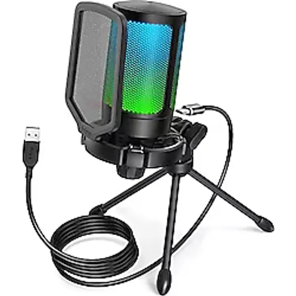 FIFINE PC oyun mikrofonu, USB mikrofon, yayın podcast stüdyosu için, mikrofon standı ve sessize alma tuşlu, PS4 PS5 Mac için
