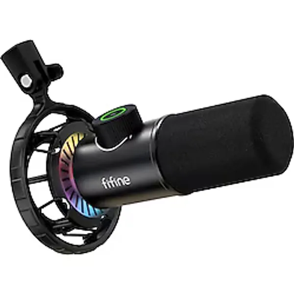 Fifine USB Mikrofonu, PC için RGB Dinamik Mikrofonlar, Sessiz Düğmeli, Tak Çalıştır Kardioid Mikrofon, 16BIT/48KHZ 3,5 mm Kulaklık Jakı, Podcast, Akış için - K658