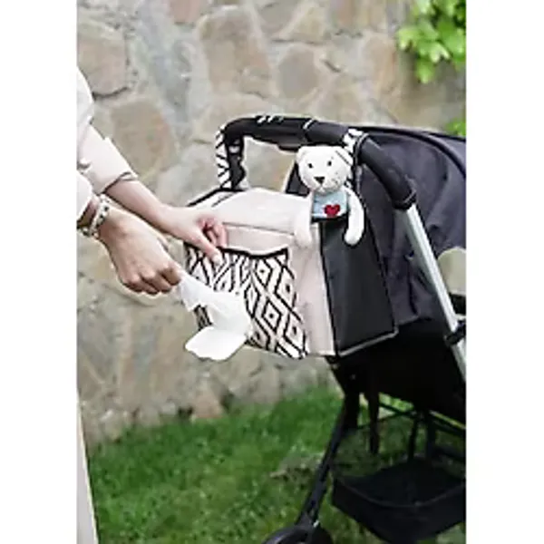 FİGİZA Bebek Arabası Düzenleyici Çanta - 37 x 12 x 19 cm, 3 İç Bölme, Kilitli Kulplu Organizer, Islak Mendil Cepli, Çok Gözlü Hafif Bebek Bakım Çantası (Siyah)