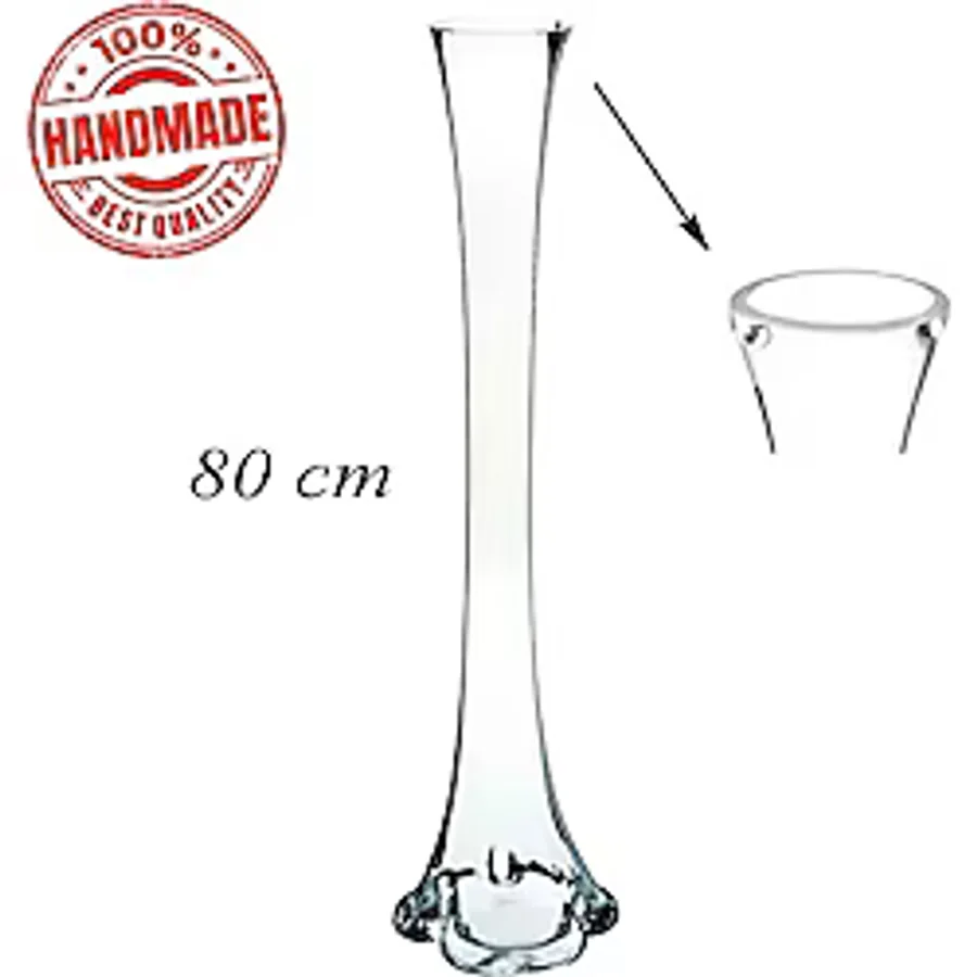Fil Ayağı Vazo Cam Vazo 80cm İnce Belli Vazo Uzun Şeffaf Renksiz