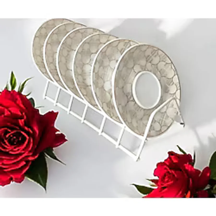 Fincan Tabaklığı-Kahve Fincan Askısı- 6 Bölmeli Metal Fincan Düzenleyici - Krem