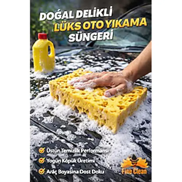 Fine Clean ( 2 Adet ) Doğal Delikli Oto Yıkama Süngeri , Araba Köpürtme Süngeri , Çok Amaçlı Sünger