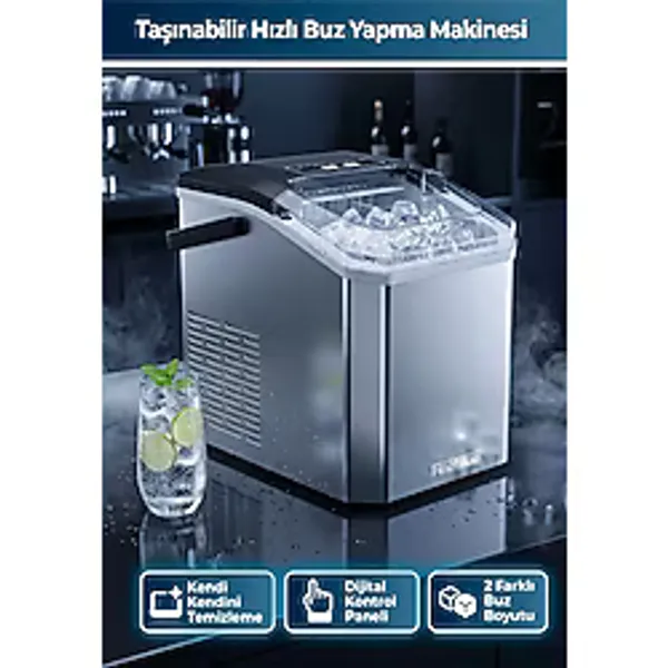 Fineblue Taşınabilir Hızlı Buz Yapma Makinesi 230V, 12 Kg Kapasiteli Boyut Ayarlı Buz Makinesi