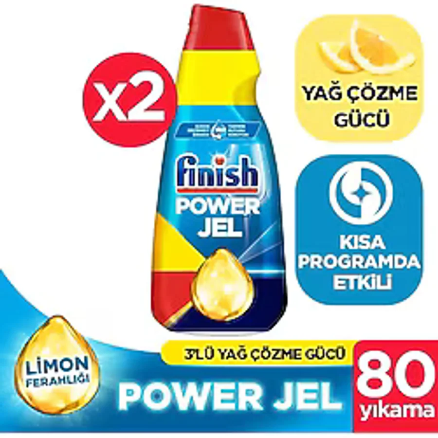 Finish Hepsi Bir Arada Konsantre Limon 1000 ml 2'li Bulaşık Jel Deterjanı