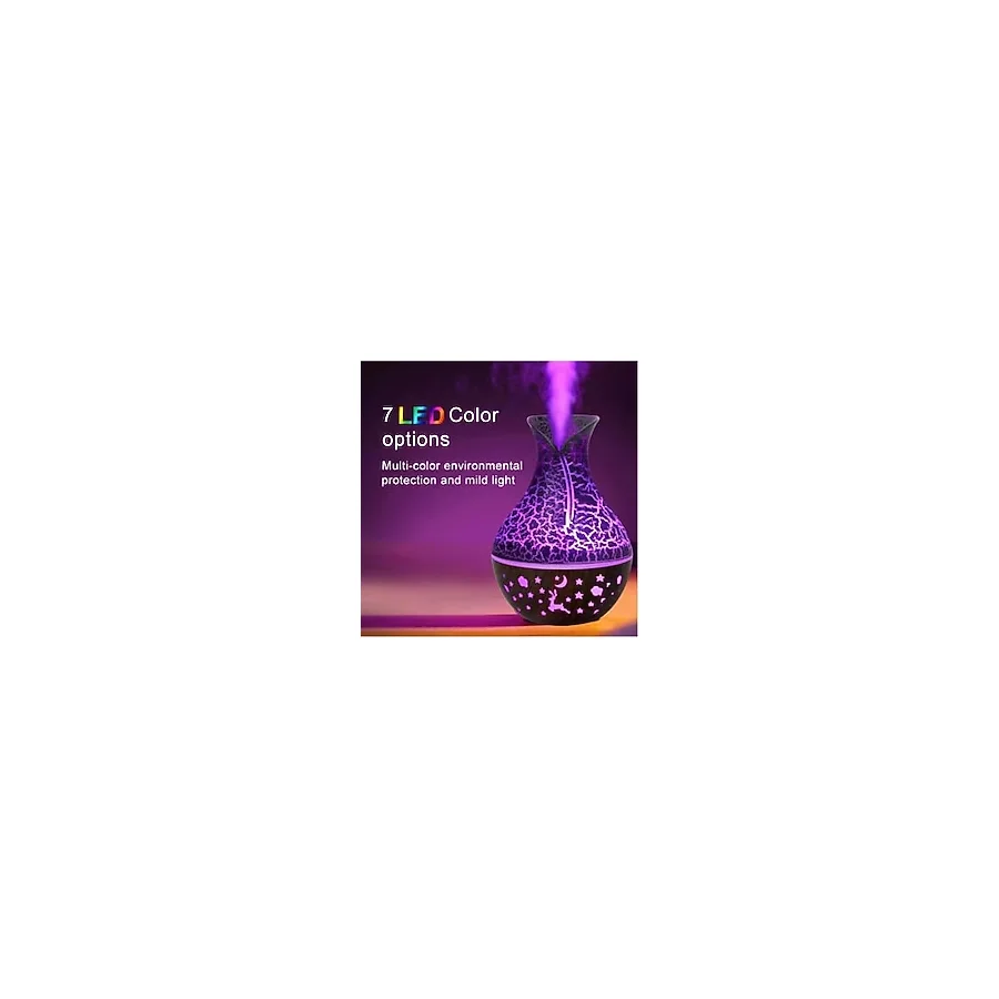 Fioplus FP-HDR09 Vazo Görünümlü Ahşap Humidifier Hava Nemlendirici Aromaterapi 7 Farkli LED Light - Renkli