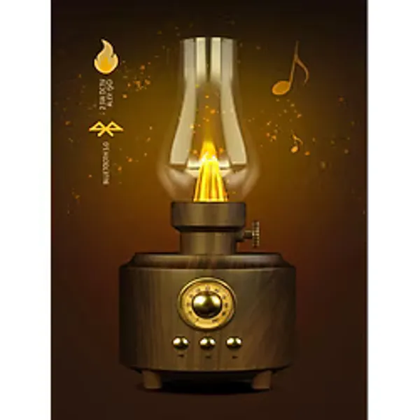 FİOPLUS Nostaljik Retro Gaz Lambası Taşınabilir Bluetooth Hoparlör Usb Fm Aux Girişi