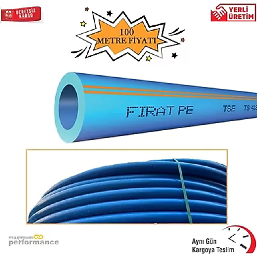 Fırat 20 Mm Mavi Kangal Boru Sulama Borusu 10 Atü (100 Metre)