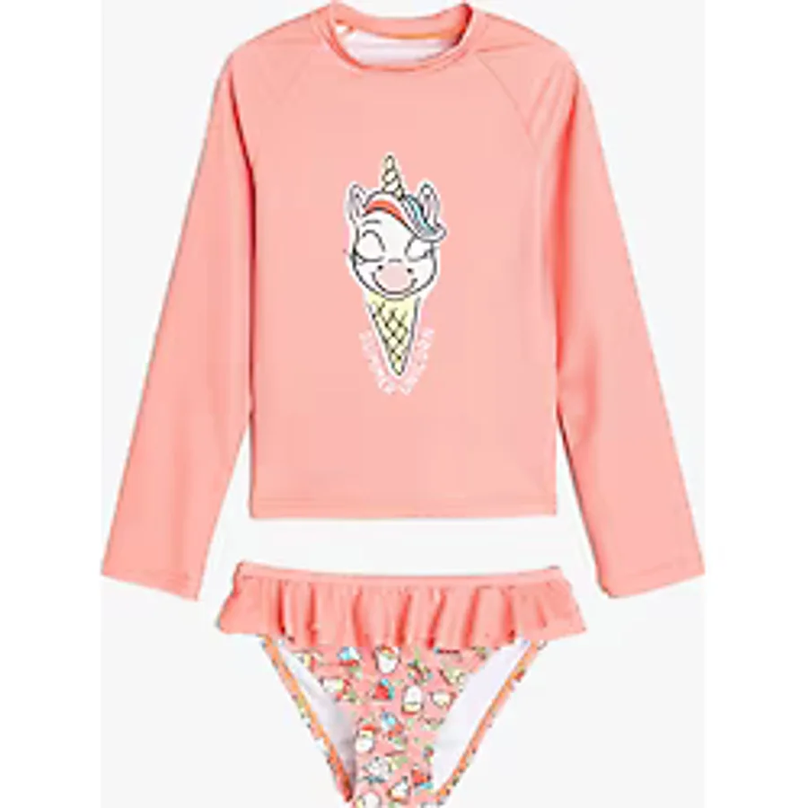 Fırfır Detaylı Unicorn Baskılı Uzun Kollu Bikini Seti