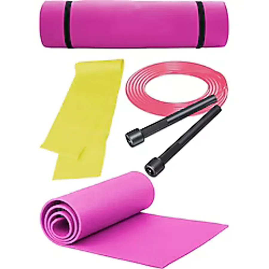 Fırsat Pilates Seti 6mm Pilates Minderi Atlama İpi Lateks 120 Cm Pilates Bandı Beyaz - Pembe