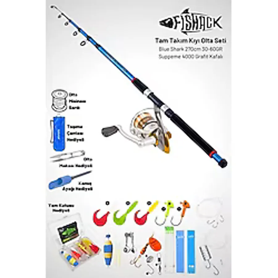 Fishack Tam Takım Kıyı Olta Seti - 270CM Kamış 30-60GR / 4000'LIK Suppeme Olta Makinesi - Taşıma Çantalı