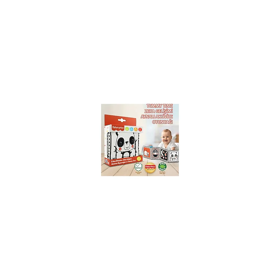 Fisher-Price Bebek Aktivite Kitabı Aynalı - Tummy Time Oyuncağı, Montesorri Duyusal ve Görsel Gelişim 0-3 Yaş - Siyah - Beyaz - Kırmızı