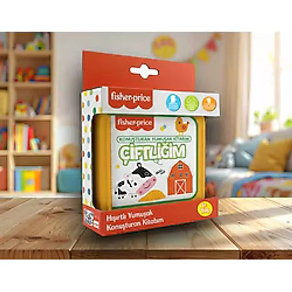 Fisher-Price Konuşturan Bebek Kitabı Hışırtılı Sesli, Duyusal, Zeka Gelişim 0-3 Yaş Kitap Eğitim Seti (Çiftliğim) - Yeşil