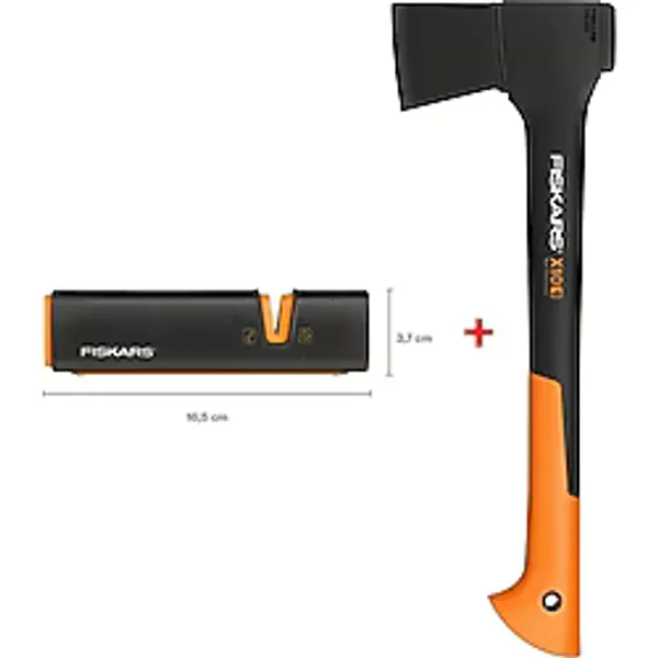 Fiskars Parçalama Baltası S-x10 + Bileyicili Ağır İş Bıçağı + Balta Ve Bıçak Bileyici Siyah