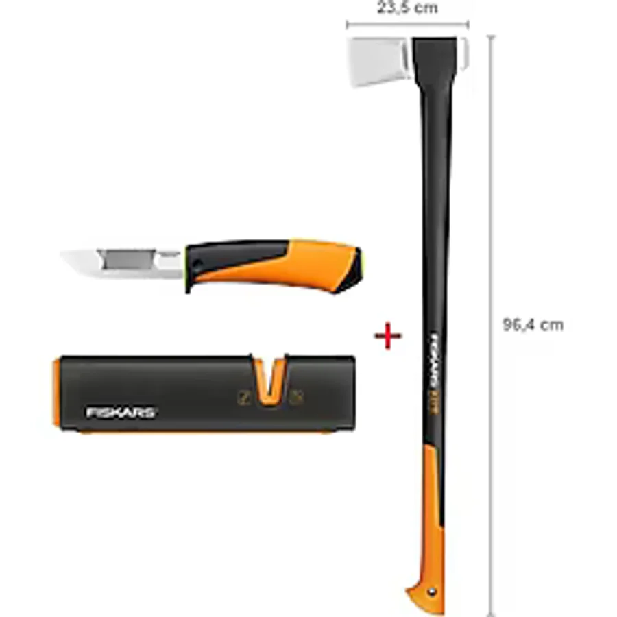 Fiskars Yarma Baltası XXL-X27 + Bileyicili Ağır Iş Bıçağı + Balta ve Bıçak Bileyici