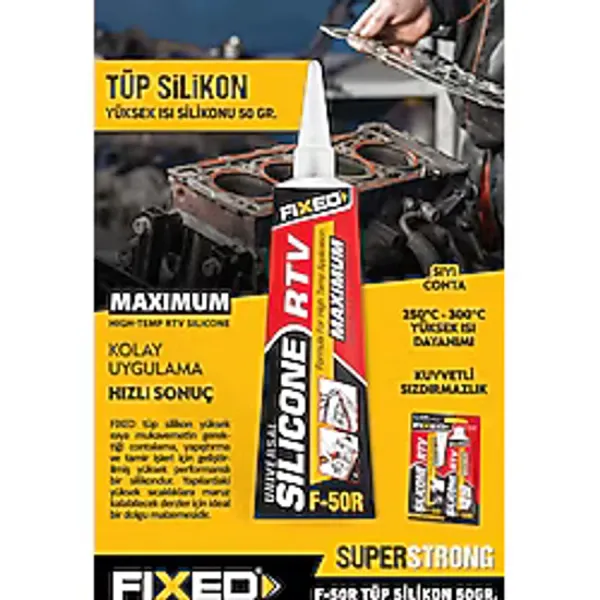 FIXED F50R 300° Isıya Dayanıklı Kırmızı RTV Sıvı Conta Tüp Silikon 50 Gr Yüksek Isı Silikonu