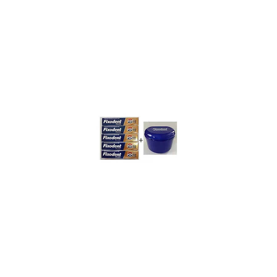 Fixodent Plus Extra Güçlü Diş Protez Yapıştırıcı Tat Içermez Krem 40 gr 5 Adet + Protez Diş Saklama Kutusu