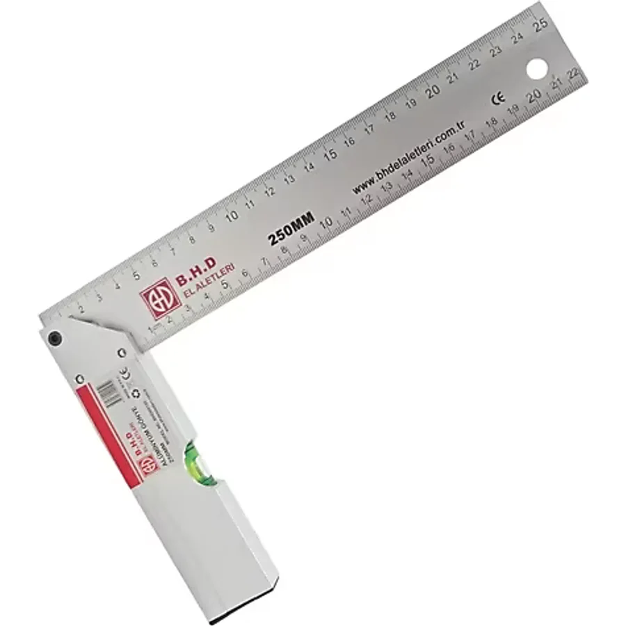 Fixonic B.H.D BHD00195 250mm/25cm Alüminyum L Marangoz Gönye/Su Terazili