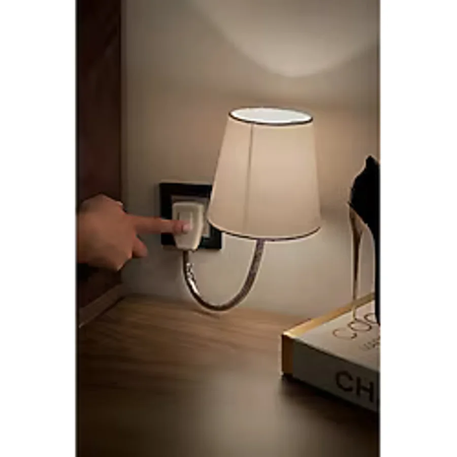Fixonic OL3313 Beyaz Fişe Takılan Esnek Kollu Gece Lambası/Dekoratif Başucu Priz Lambası/Okuma Abujuru/Okuma Lambası