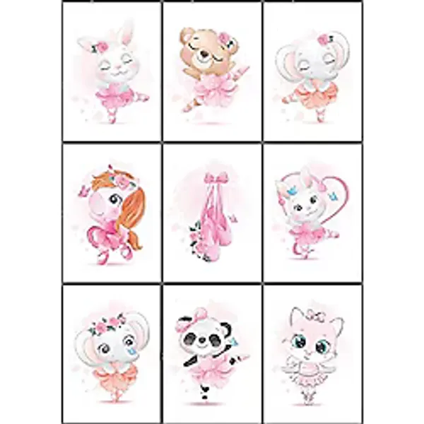 Fixpaper Kız Çocuk Odası Duvar Dekoru, Bebek Odası Duvar Dekoru, Bale, 9 Adet, 3 mm Sert Zemin üzerine uygulama (çerçeve gerektirmez) 20 x 25 cm (20 x 25 cm, Çok Renkli)