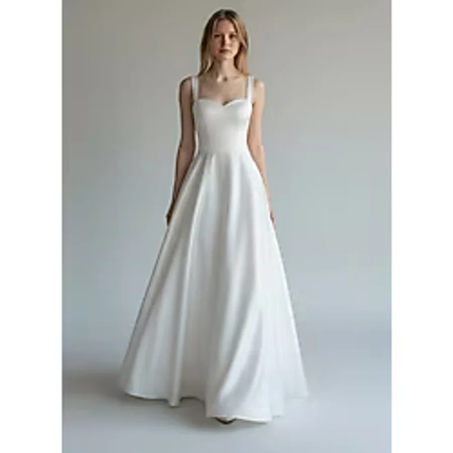 FİYPER Beyaz Saten Abiye ve Nikah Elbisesi Maxi Boy