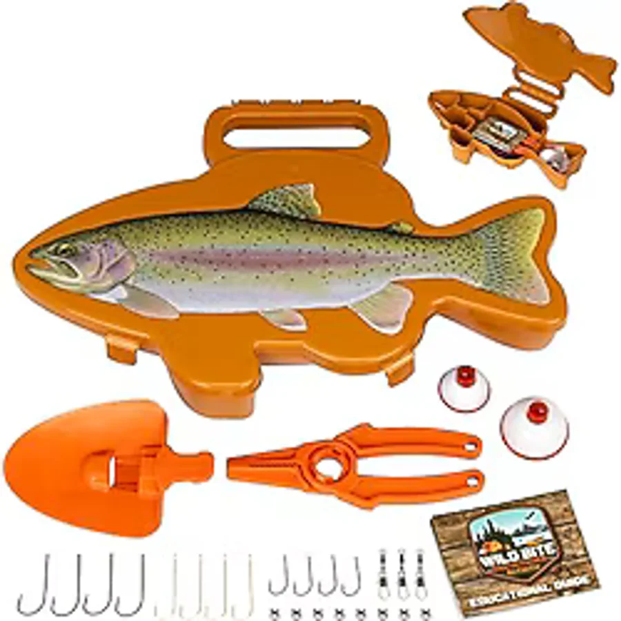 Flambeau Outdoors Wild Bite Olta Takımı Seti Turuncu/Alabalık - Yeni Başlayanlar için Takım Kutusu, Levrek/Panfish/Alabalık, Kürek ve Pense yakalamak için 25 Parça Çok Amaçlı Takım Çeşitleri