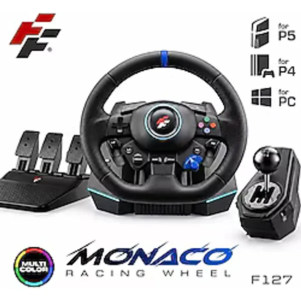 FlashFire F127 Monaco Yarış Direksiyonu Seti, P4, P5 ve PC Uyumlu, Hall Sensörlü, 270°/900° Dönüş, 3 Pedal, 6+R Vites, RGB