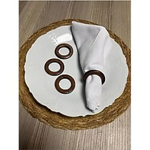 Flea Market 8'li Yassı Ahşap Peçetelik Set Doğal Kahve 5cm - Halka Peçete Yüzüğü, 5cmPecetelik