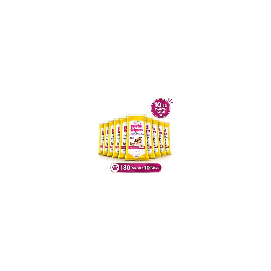 Flexi Pati Wipes Kedi Köpek Temizleme Mendili 30 Yaprak x 10 Paket Evcil Hayvan Islak Mendil