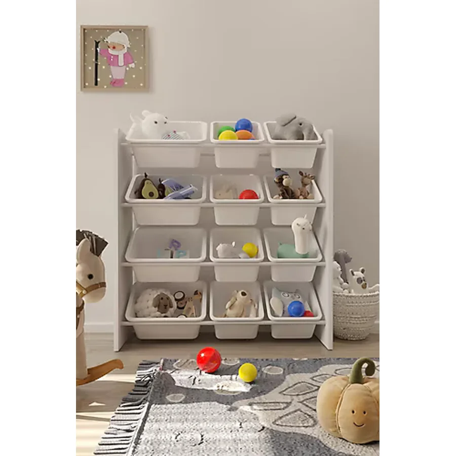 Flinder 12 Sepetli Montessori Beyaz Oyuncak Dolabı