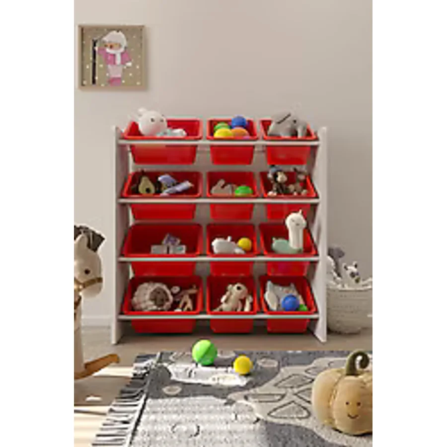 Flinder 12 Sepetli Montessori Kırmızı Oyuncak Dolabı